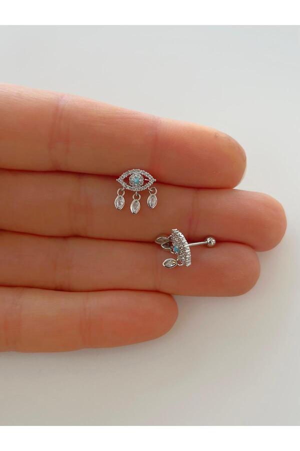 ZİRKON TAŞLI SALLANTILI GÖZ TRAGUS HELİX KIKIRDAK LOBE UYUMLU PİERCİNG KÜPE (1 ADET)