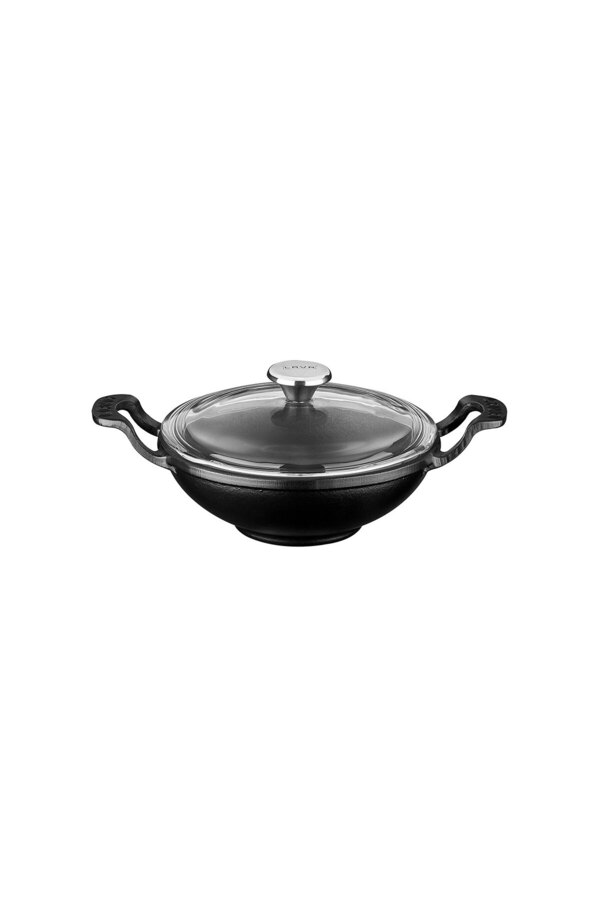 Döküm Mini Wok Yekpare Kulplu Cam Kapaklı Çap(Ø)16cm.
