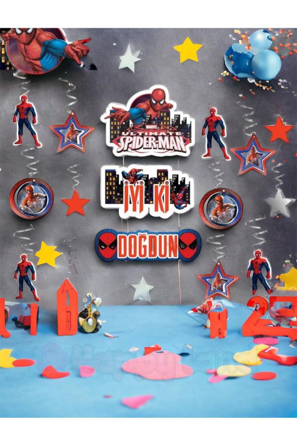 Spiderman 3D Tavan Orta Süs Spiderman Doğum Günü Parti Süsleri