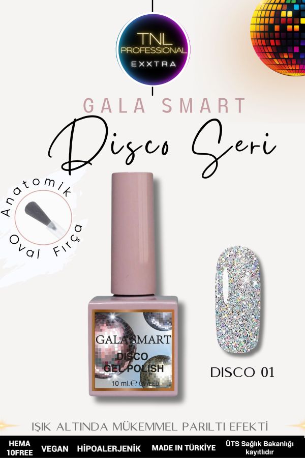 Gri Disco Disko Flaş Oje Özel Seri Simli Kalıcı Oje Gel Polish No: 1 Nails Nail Art Gala Smart