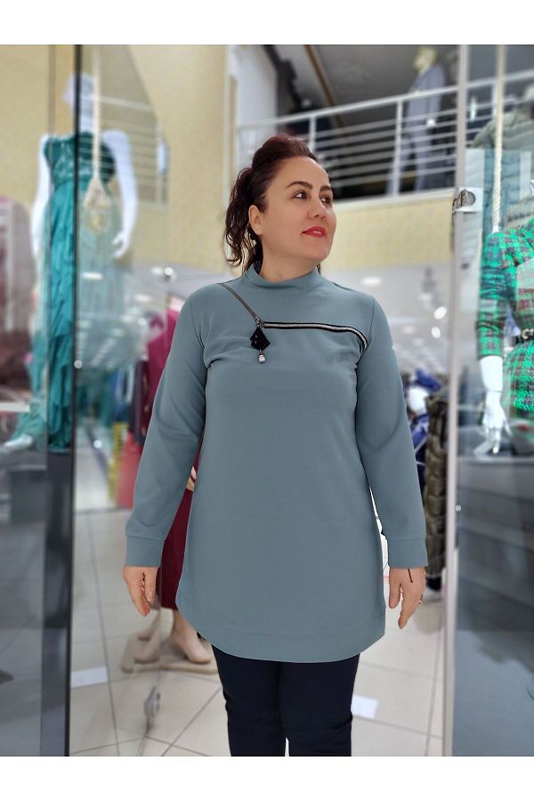 7514 Sıfır Yaka Fermuar Detaylı Tunik