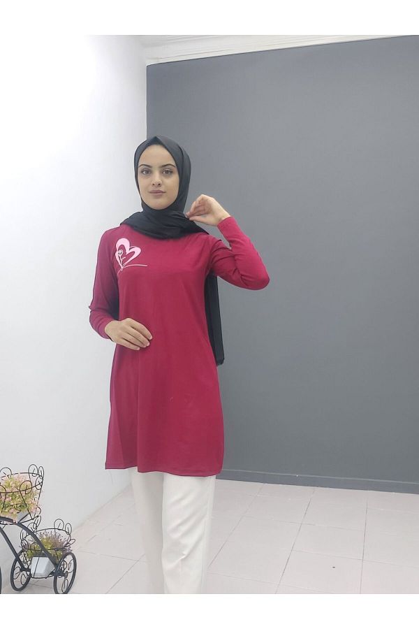 9020 Kalp Desenli Penye Tunik