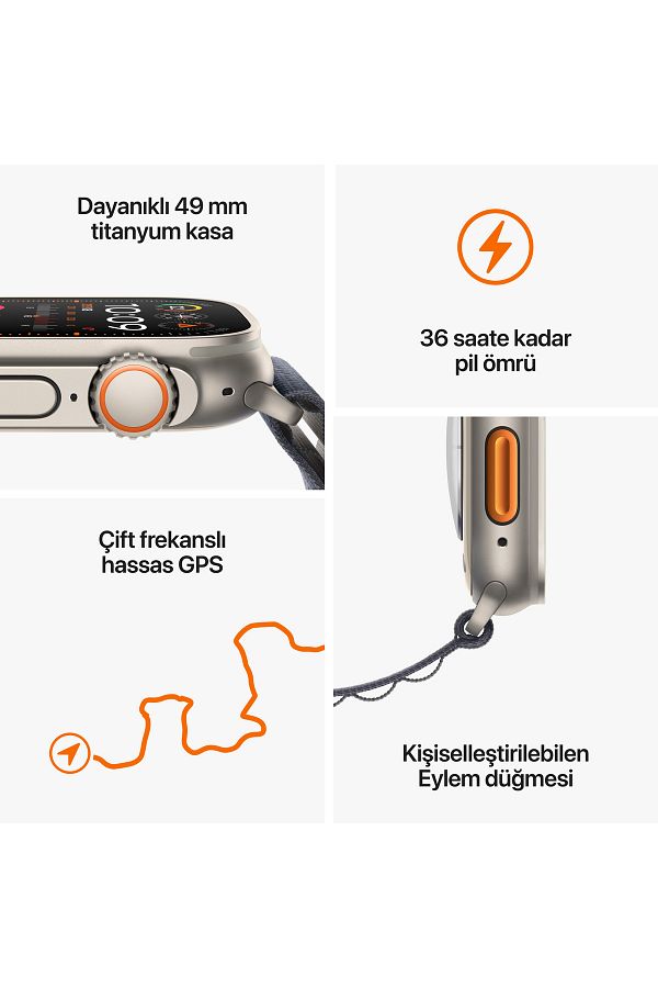 Apple Watch Ultra 2 GPS + Cellular, 49mm Titanyum Kasa ve Yeşil/Gri Trail Loop - S/M - Görsel 8