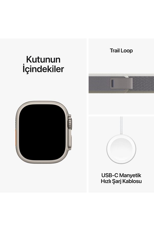 Apple Watch Ultra 2 GPS + Cellular, 49mm Titanyum Kasa ve Yeşil/Gri Trail Loop - S/M - Görsel 9