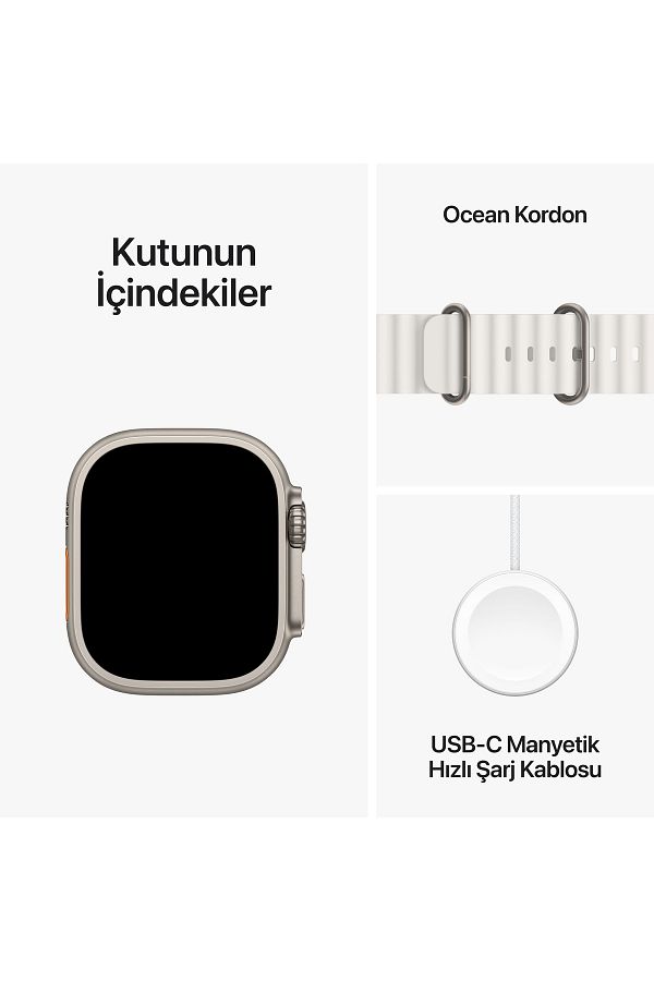 Apple Watch Ultra 2 GPS + Cellular, 49mm Titanyum Kasa ve Beyaz Ocean Kordon - Görsel 9