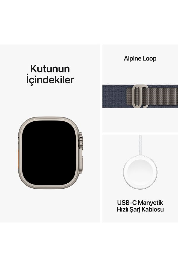Apple Watch Ultra 2 GPS + Cellular, 49mm Titanyum Kasa ve Mavi Alpine Loop - Büyük Boy - Görsel 9