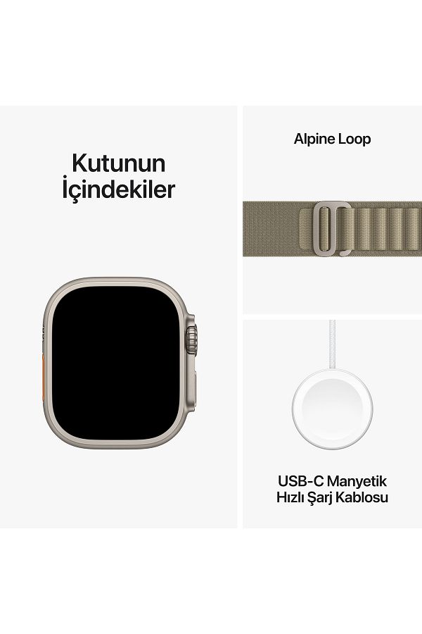 Apple Watch Ultra 2 GPS + Cellular, 49mm Titanyum Kasa ve Klasik Zeytin Yeşili Alpine Loop - Küçük Boy - Görsel 9