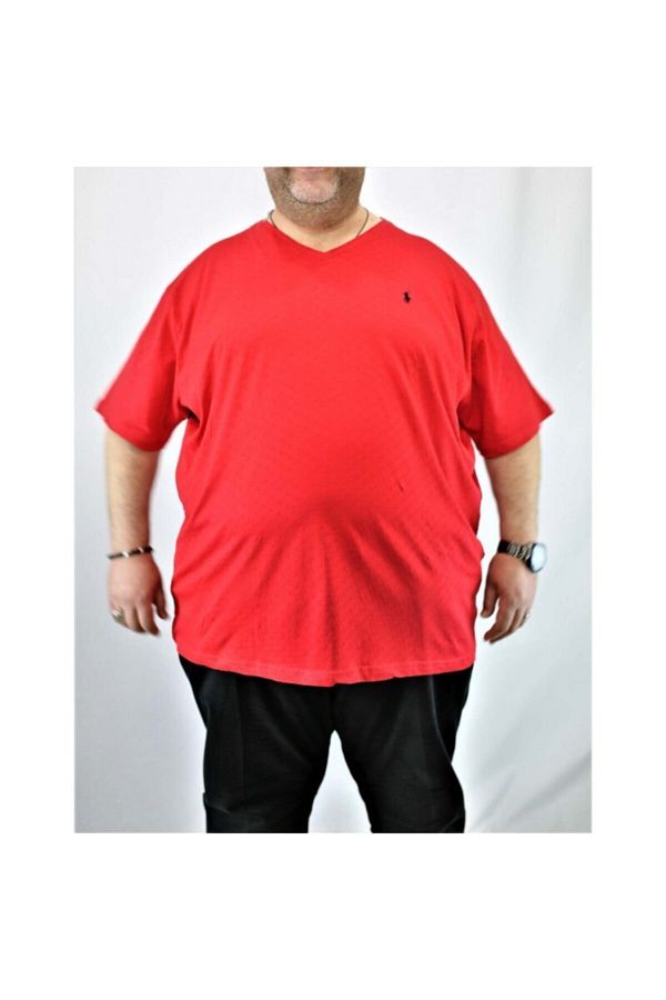Kırmızı E-1050 Büyük Beden V Yaka Klasik Tshirt