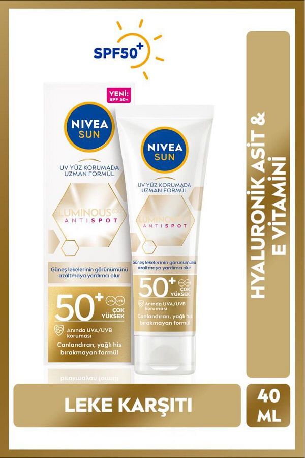 Luminous630 Leke Karşıtı Yüz Güneş Koruyucu Krem 40ml, SPF50, Hyalüronik Asit, E Vitamini, UVA/UVB