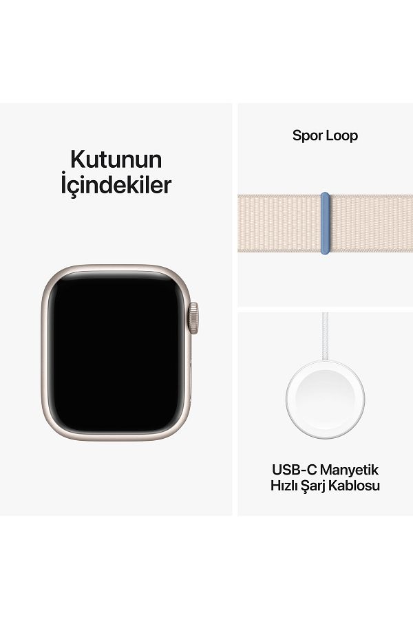Apple Watch Series 9 GPS + Cellular 41mm Yıldız Işığı Alüminyum Kasa ve Yıldız Işığı Spor Loop - Görsel 10