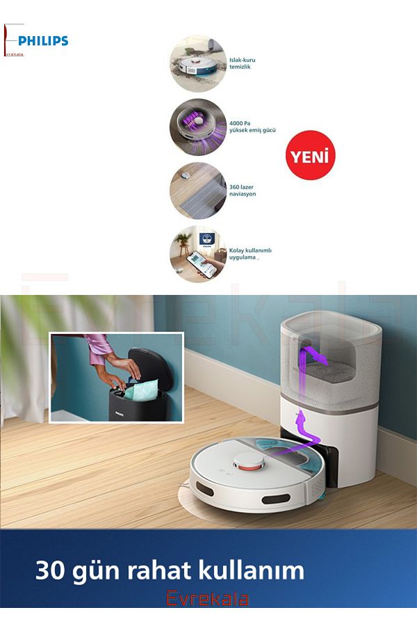 Philips Evrekala Shop Robot Süpürge Philips Islak-Kuru Tüm Zeminleri Silme-Süpürme Yeni -Yetkili Evrekala- - Görsel 7