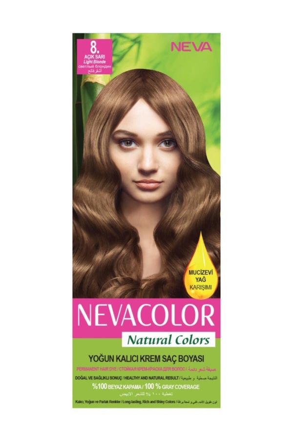 Nevacolor Natural Colors 8. Açık Sarı - Kalıcı Krem Saç Boyası Seti