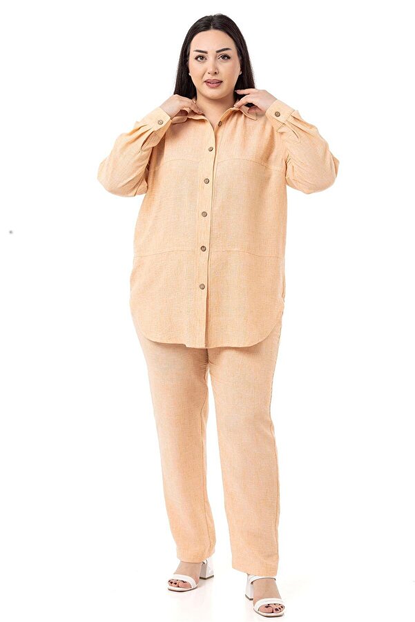 Linen Shirt Trousers Two-piece Set &mdash; Salmon