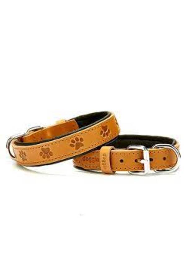 DOGGİE KONFOR DERİ PATİ DESENLİ BOYUN TASMASI KAMEL 3X42-50CM