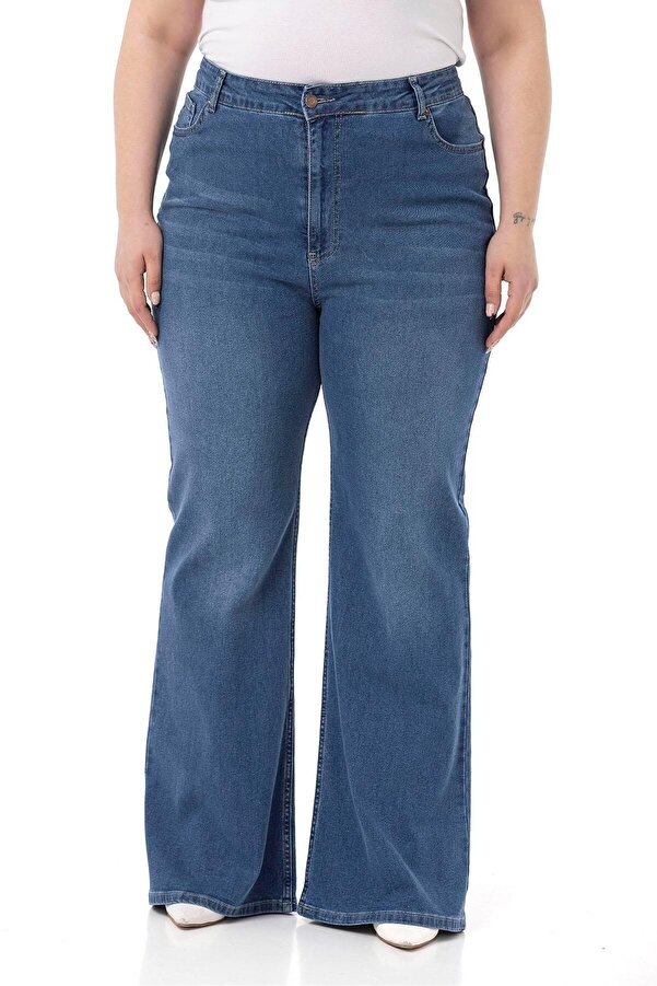 High-waist Flared-leg Denim Trousers — Blue