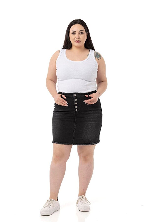 Hem Tasselled Button-detail Denim Mini Skirt &mdash; Black