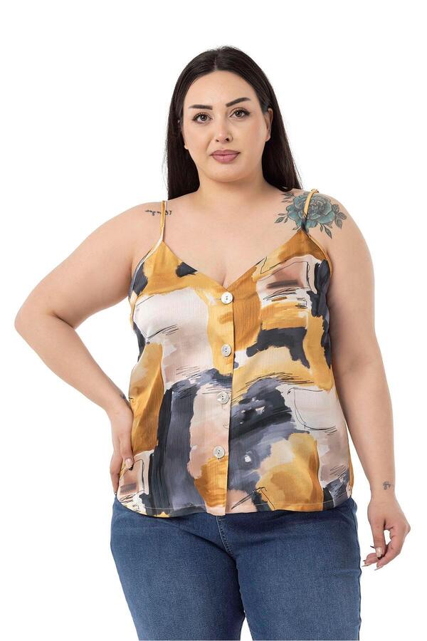 Adjustable Lightweight Strappy Front Buttoned Tie-dye Blouse — Mustard