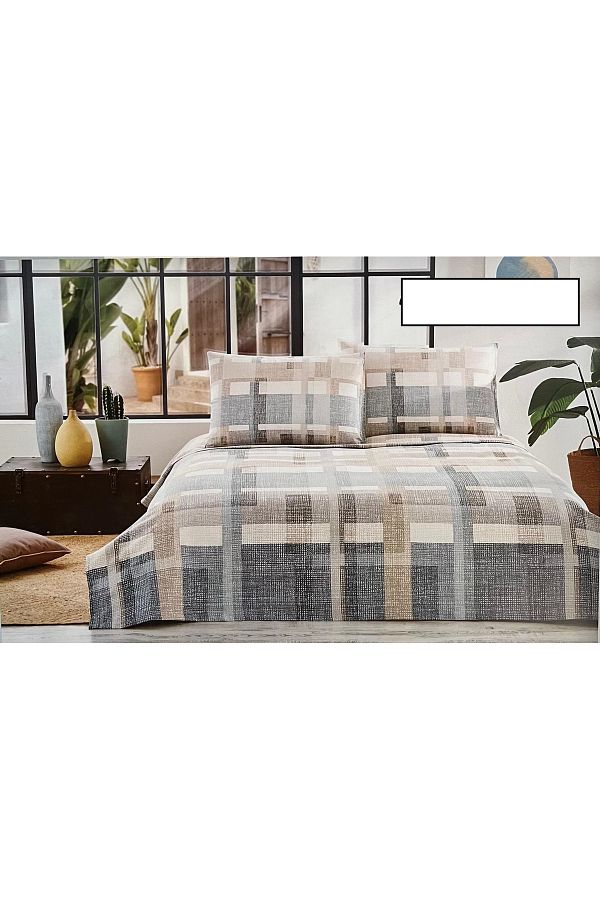 Plaid Moderno Çift Kişilik Pike Takımı Ranforce Mavi