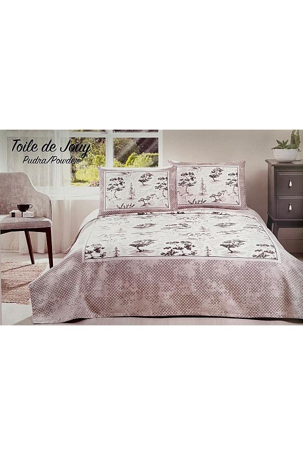 Toile De Jouy Çift Kişilik Pike Takımı Ranforce Pudra