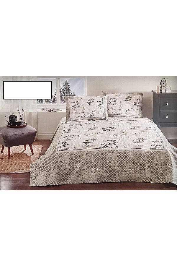 Toile De Jouy Çift Kişilik Pike Takımı Ranforce Bej