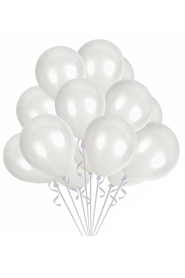 25 adet Metalik Sedefli Parlak Beyaz Balon (Helyumla Uçan) Parti Dolabı