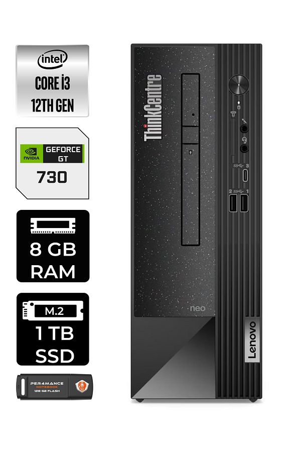 LENOVO NEO 50S i3 12100 8GB RAM 1TB SSD GT730/4GB W11PRO 11SX002VTX MASAÜSTÜ PC & PER4 BELLEK