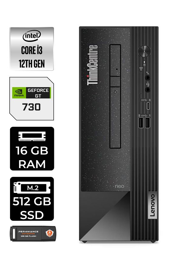 LENOVO NEO 50S i3 12100 16GB RAM 512GB SSD GT730/4GB FDOS 11SX002VTX MASAÜSTÜ PC & PER4 BELLEK