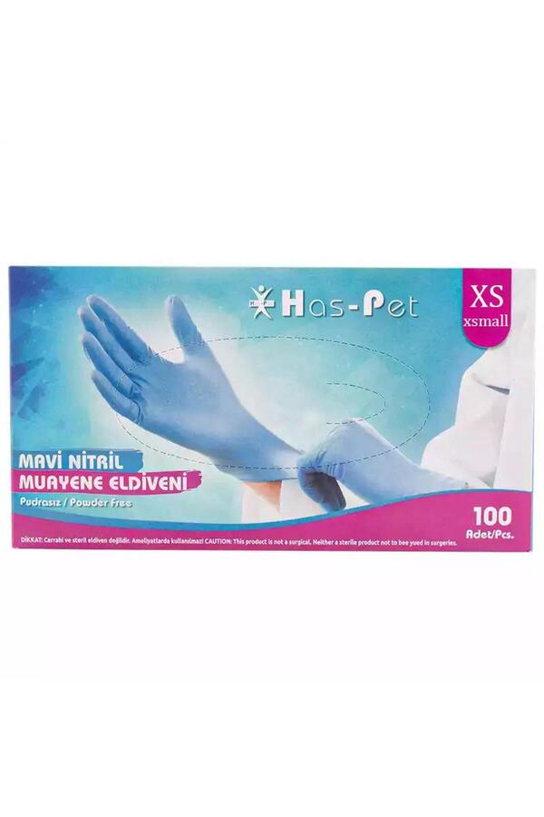 Pudrasız Mavi Nitril Eldiven XSmall HasPet 100lü