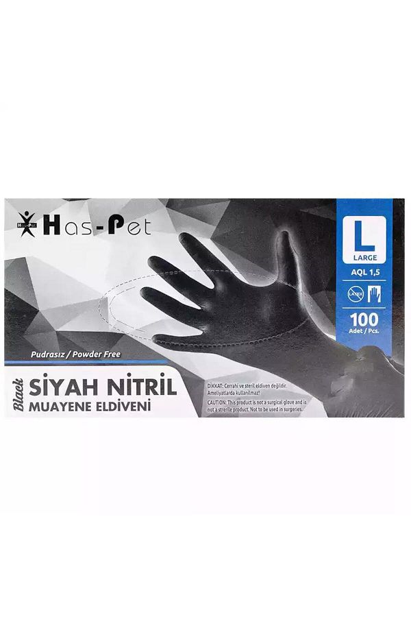 Pudrasız Siyah Nitril Eldiven Large HasPet 100lü