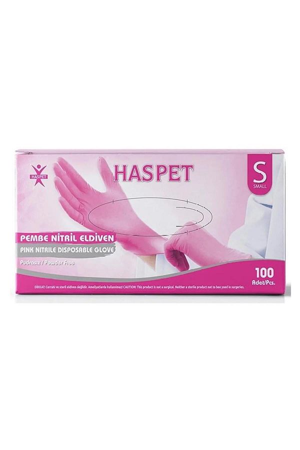 Pudrasız Pembe Nitril Eldiven Small HasPet 100lü