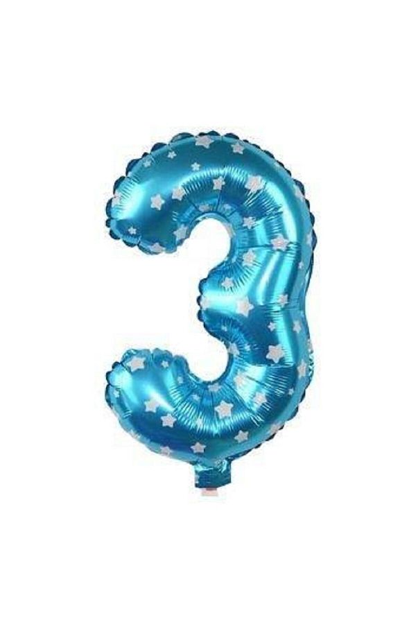 Folyo Balon 3 Rakam Mavi Renkli, Yıldız Desenli 16 Inç (40 Cm)