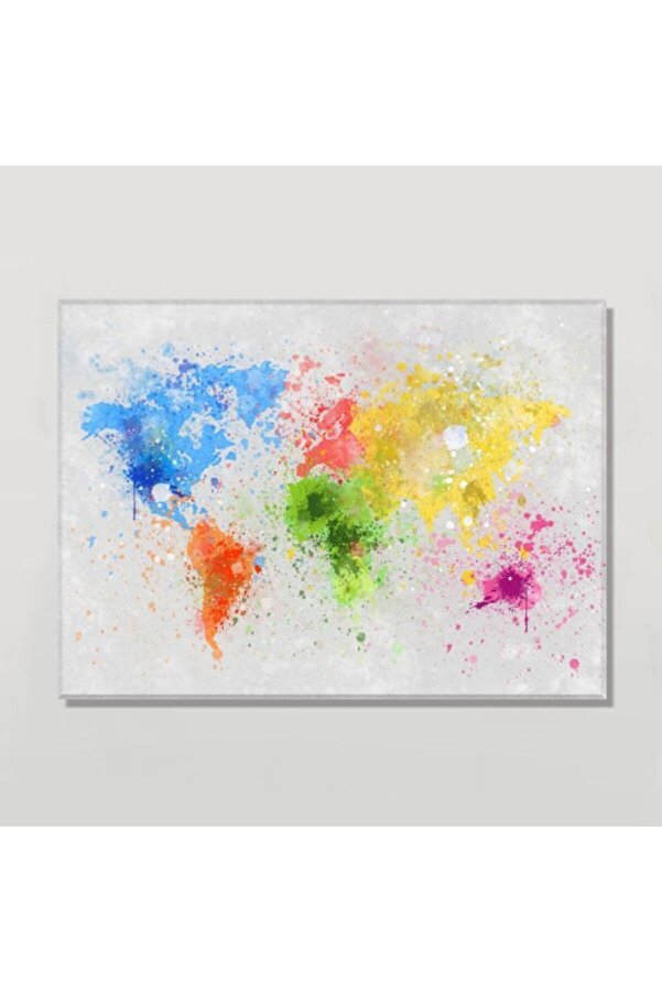 Renkli Dünya Haritası Kanvas Tablo 35 X 50 Cm_1