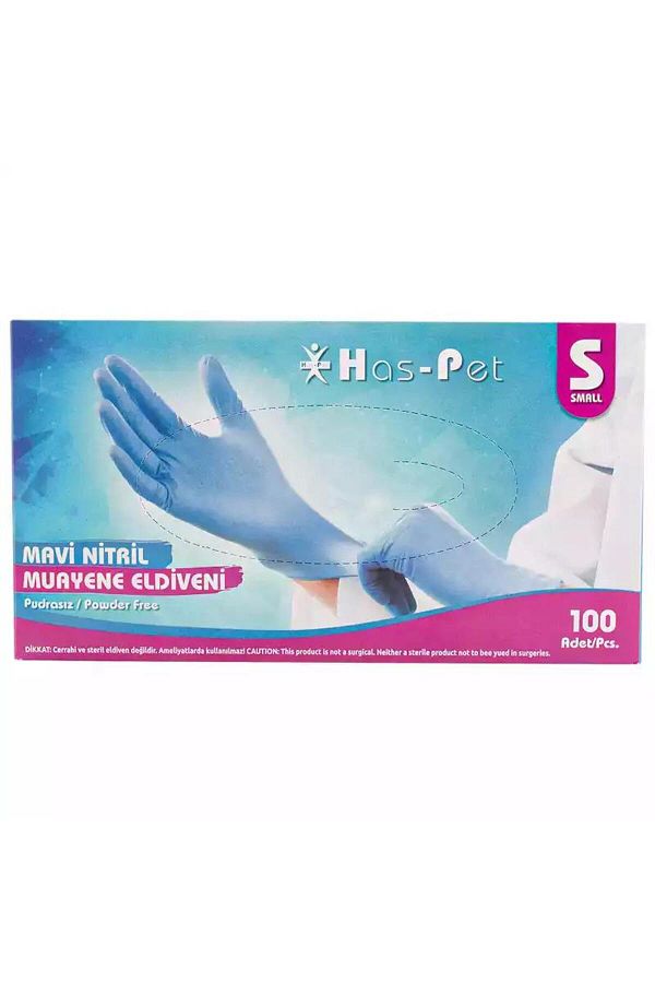 Pudrasız Mavi Nitril Eldiven Small HasPet 100lü