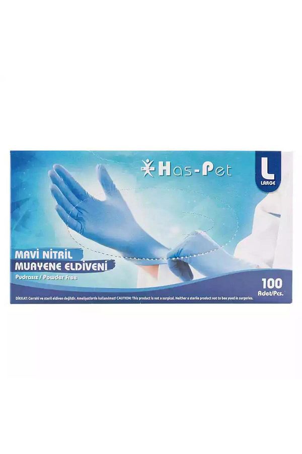 Pudrasız Mavi Nitril Eldiven Large HasPet 100lü