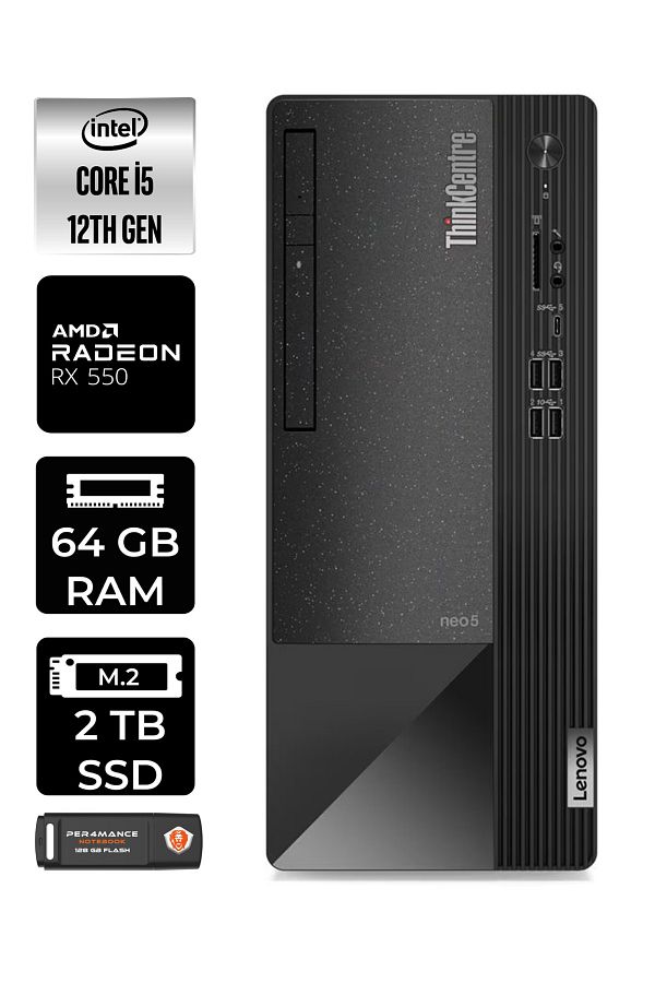 LENOVO Neo 50T i5 12400 64GB RAM 2TB SSD RX550/4GB FDOS 11SE00BJTX MASAÜSTÜ PC & PER4 BELLEK