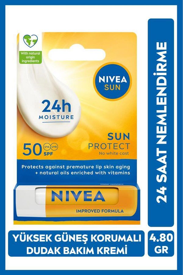 SUN Yüksek Güneş Korumalı Dudak Bakım Kremi 4.8gr, SPF50, 24 Saat Nemlendirici, E ve C Vitamini