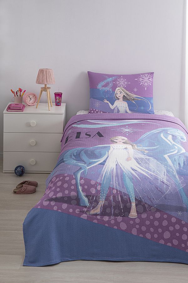 Frozen Snow Tek Kişilik Disney Lisanslı Lastikli Fitted Çarşaf Çocuk Pike Takımı