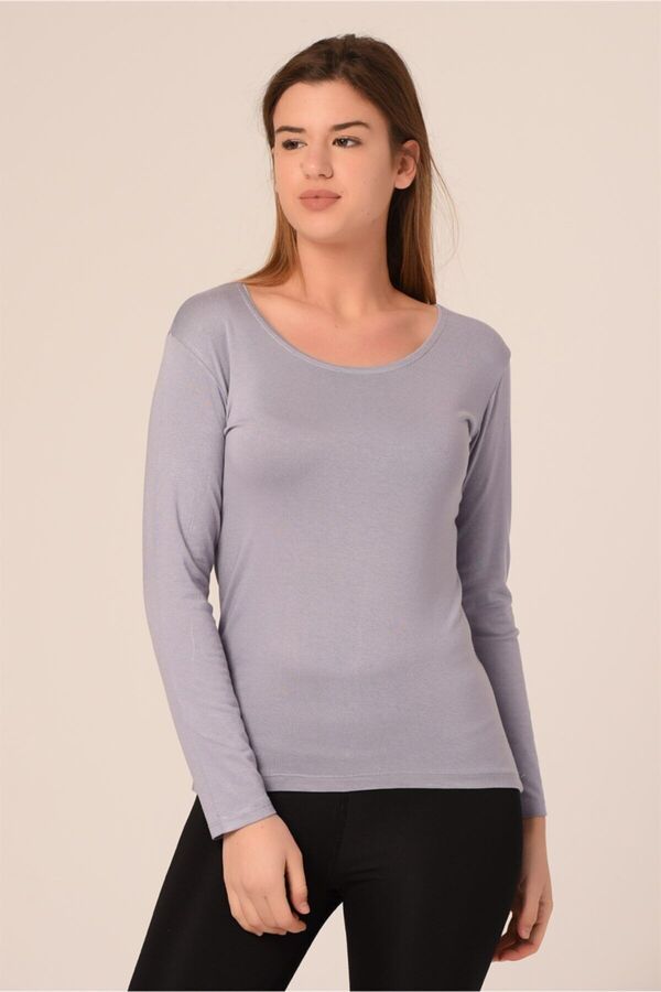 Round Neck Long Sleeve Viscose Bodysuit — Grey