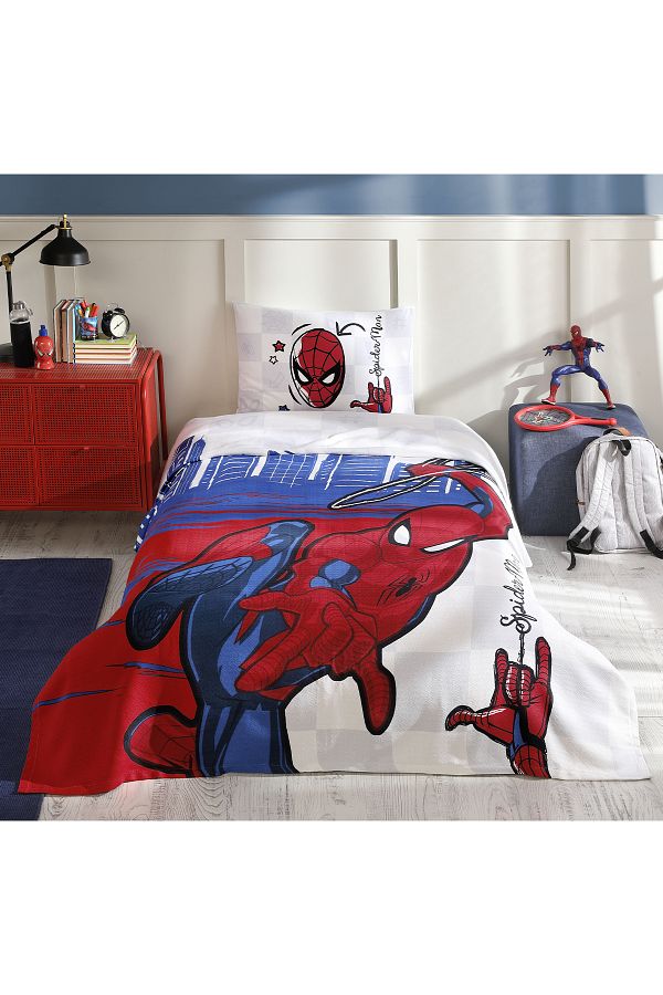 Spiderman Tek Kişilik Disney Lisanslı Lastikli Fitted Çarşaf Çocuk Pike Takımı