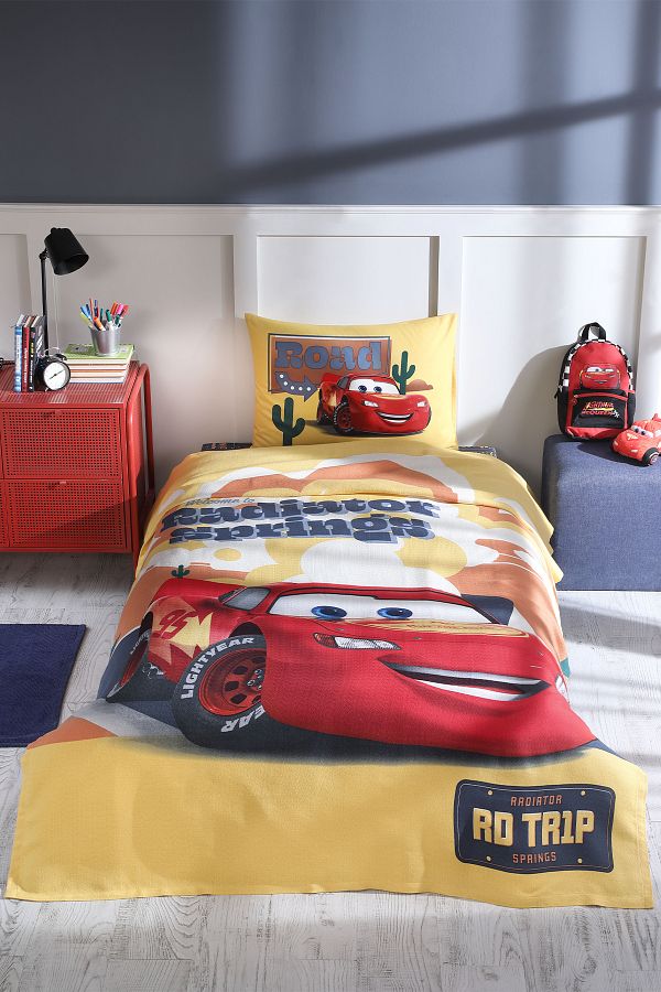 Cars Radiator Tek Kişilik Disney Lisanslı Lastikli Fitted Çarşaf Çocuk Pike Takımı