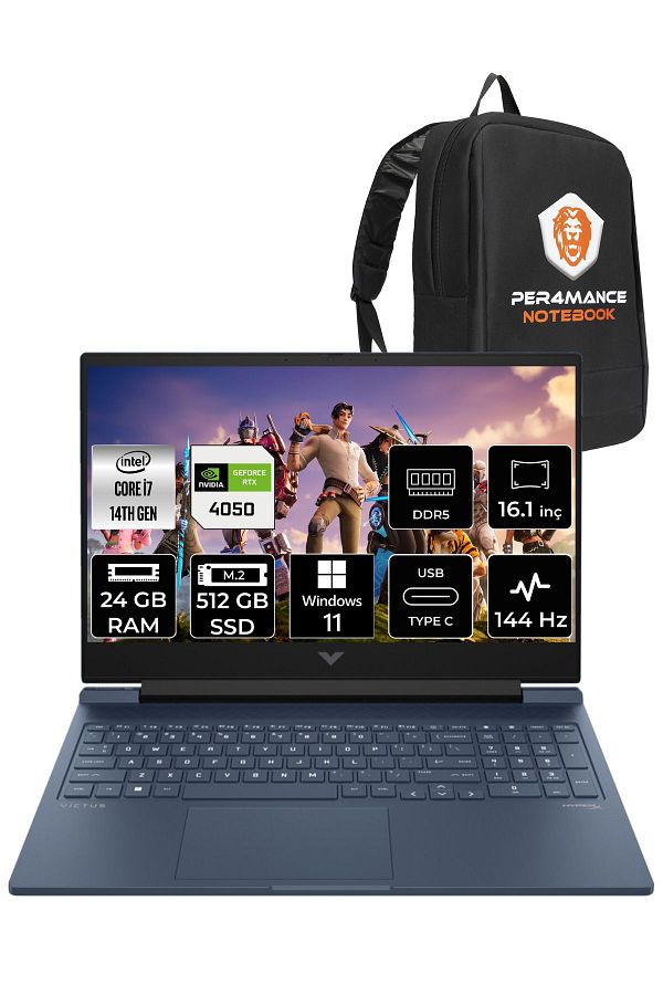 HP VİCTUS 16  i7-14700HX 24GB RAM 512GB SSD RTX4050/6GB 144Hz 16.1 FHD W11PRO 9J253EA & PER4 ÇANTA