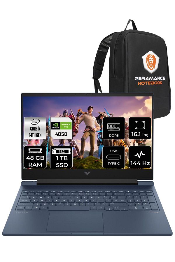 HP VİCTUS 16  i7-14700HX 48GB RAM 1TB SSD RTX4050/6GB 144Hz 16.1 FHD FDOS 9J253EA & PER4 ÇANTA