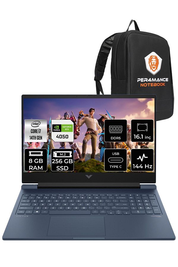 HP VİCTUS 16  i7-14700HX 8GB RAM 256GB SSD RTX4050/6GB 144Hz 16.1 FHD FDOS 9J253EA & PER4 ÇANTA
