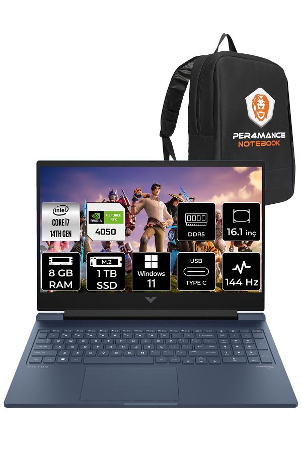 HP VİCTUS 16  i7-14700HX 8GB RAM 1TB SSD RTX4050/6GB 144Hz 16.1 FHD W11PRO 9J253EA & PER4 ÇANTA