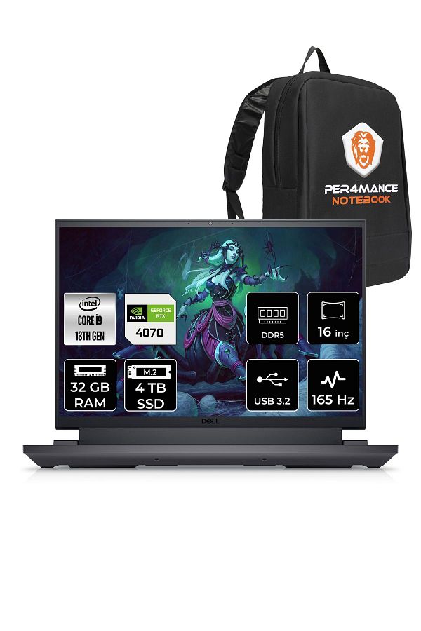 Dell G16 7630 i9 13900HX 32GB 4TB SSD RTX4070/8GB 165Hz 16" QHD FDOS G76302401020 & PER4 ÇANTA