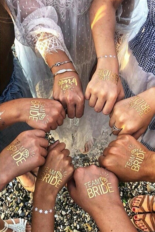 10 Adet Team Bride Gold Geçici Dövme Bride To Be Bekarlığa Veda Partisi