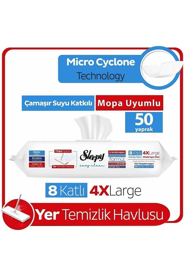 Çamaşır Suyu Katkılı 8 Katlı 4 X Large Mopa Uyumlu Yer Temizlik Havlusu 50li
