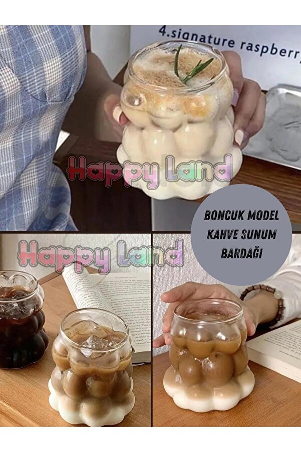 Üzüm Boncuk Model Borosilikat Isıya Dayanıklı Soğuk Kahve Sunum Bardağı 350 ml