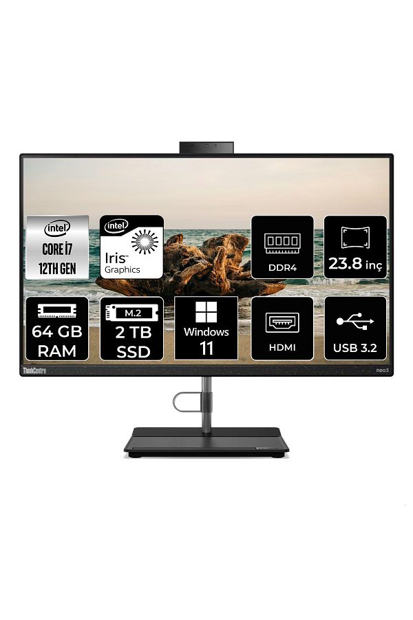 LENOVO THİNKCENTRE NEO 30A i7 1260P 64GB RAM 2TB SSD 23.8" FHD W11P ALL IN ONE PC 12B0008JTX
