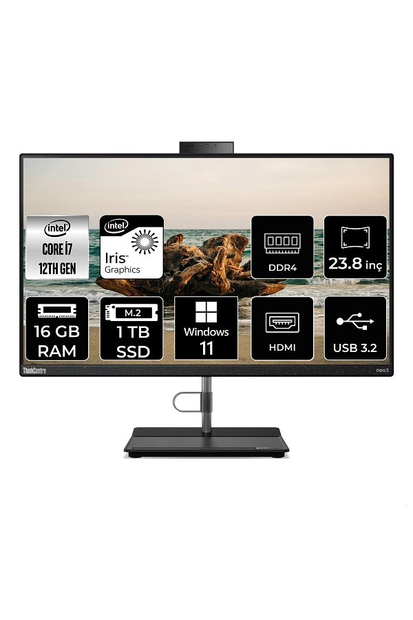 LENOVO THİNKCENTRE NEO 30A i7 1260P 16GB RAM 1TB SSD 23.8" FHD W11P ALL IN ONE PC 12B0008JTX
